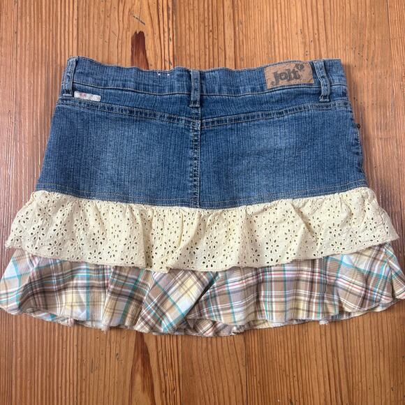 Jolt 90s jean tiered yellow plaid floral fabric shorts lined skort SIZE 16 - Picture 5 of 5